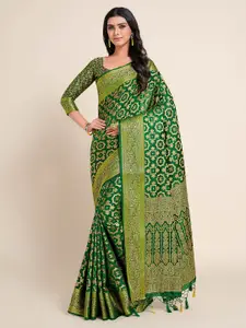 MIMOSA Green & Gold-Toned Zari Art Silk Kanjeevaram Saree