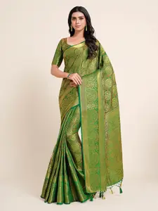 MIMOSA Green & Gold-Toned Ethnic Motifs Zari Art Silk Kanjeevaram Saree