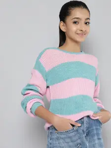 JUSTICE Girls Blue & Pink Acrylic Striped Pullover