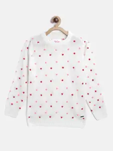 JUSTICE Girls White & Pink Polka Dots Patterned Pullover