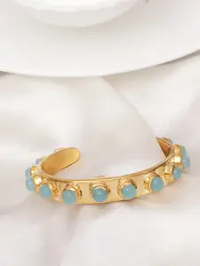 XAGO Women Gold-Toned & Blue Brass Chalcedony Handcrafted Gold-Plated Cuff Bracelet