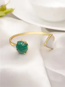 XAGO Women Gold-Toned & Green Brass Onyx Handcrafted Gold-Plated Cuff Bracelet
