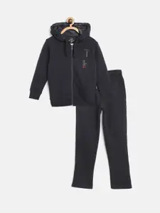 Sweet Dreams Boys Navy Blue Solid Hooded Tracksuit