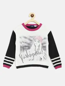 Chicco Girls White & Black Typography Printed Pure Printed Pullover