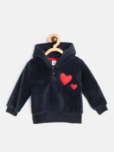 Moms Love Infant Girls Navy Blue Cotton Sherpa Hooded Sweatshirt