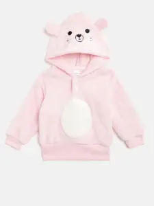 Moms Love Infant Girls Pink & White Cotton Sherpa Hooded Sweatshirt