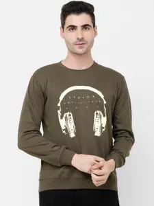 MADSTO Men Olive Green Printed Sweatshirt