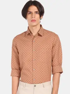 Arrow Men Brown-Coloured Ethnic Motifs Printed Casual Shirt