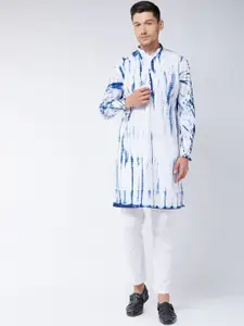 VASTRAMAY Men Blue & White Tie & Dye Printed Kurta with Pyjamas
