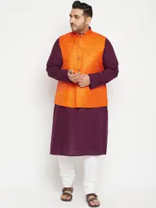 VASTRAMAY Men Purple Layered Kurta with Churidar