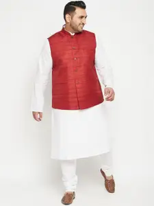VASTRAMAY Men White Layered Kurta with Churidar