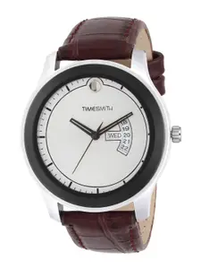 TIMESMITH Men White Printed Dial & Brown Leather Straps Analogue Watch TSC-002 ipd