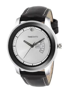 TIMESMITH Men White Dial & Black Leather Straps Analogue Watch TSC-012IPD