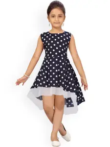 Aarika Navy Blue & Off White Polka Dot Printed Dress