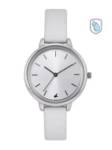 Fastrack Women Grey Brass Dial & Silver Toned Leather Straps Analogue Watch 6234SL01