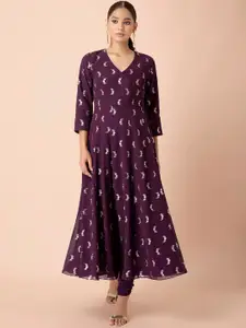 INDYA Payal Singhal Purple Foil Angrakha Dress