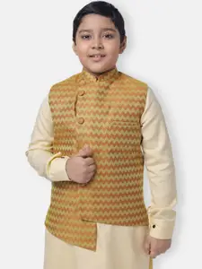 NAMASKAR Boys Mustard Pure Cotton Nehru Jacket