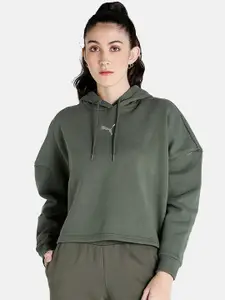Puma Women Green Hooded Cotton Sweatshirt