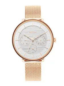 Titan Women White Brass Dial & Rose Gold Stainless Steel Bracelet Style Analogue Watch