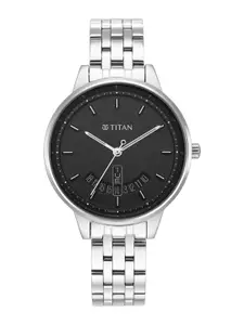 Titan Women Black Brass Dial & Steel Toned Stainless Steel Bracelet Style Analogue Watch