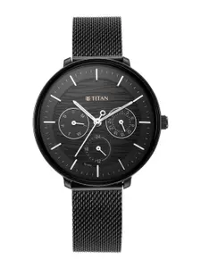 Titan Women Black Brass Dial & Black Stainless Steel Bracelet Style Straps Analogue Watch 2651NM02