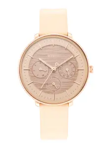 Titan Women Rose Gold-Toned Brass Dial & Rose Gold Toned Leather Straps Analogue Watch