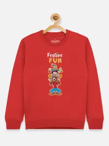Kids Ville Mickey & Friends Girls Red Printed Sweatshirt