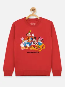 Kids Ville Mickey & Friends Girls Red Printed Cotton Sweatshirt