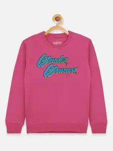 Kids Ville Girls Pink & Blue Wonder Woman Printed Sweatshirt