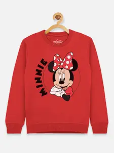 Kids Ville Mickey & Friends Girls Red & Black Printed Sweatshirt