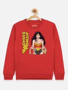 Kids Ville Girls Red Wonder Woman Printed Sweatshirt