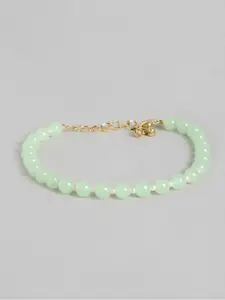I Jewels Gold-Plated Sea Green Beaded Anklets