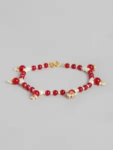 I Jewels Gold-Plated Maroon Beaded Anklets