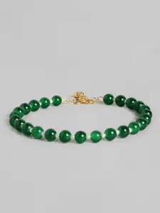 I Jewels Gold-Plated Green Beaded Anklets