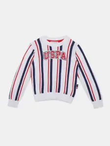 U.S. Polo Assn. U S Polo Assn Boys White & Blue Striped Pullover Sweater