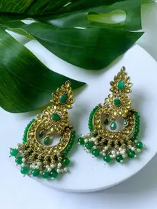 I Jewels Green & Gold-Toned Contemporary Drop Earrings