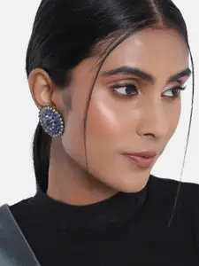 I Jewels Blue & White Circular Studs Earrings