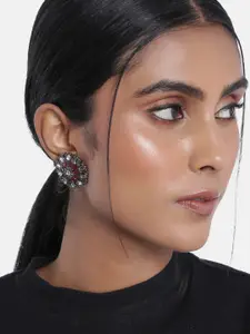 I Jewels Maroon & Silver-Toned Circular Studs Earrings