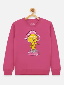 Kids Ville Tweety Girls Pink Printed Sweatshirt