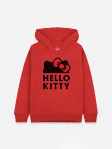 Kids Ville Girls Red Hello Kitty Printed Hooded Sweatshirt