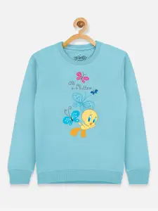 Kids Ville Tweety Girls Blue Printed Sweatshirt