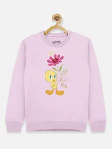 Kids Ville Tweety Girls Pink Printed Sweatshirt