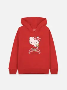 Kids Ville Girls Red Hello Kitty Printed Hooded Sweatshirt