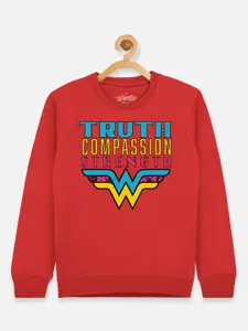Kids Ville Girls Red Wonder Woman Printed Sweatshirt