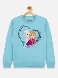 Kids Ville Frozen Girls Blue Printed Sweatshirt