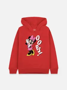 Kids Ville Mickey & Friends Girls Red Printed Hooded Sweatshirt