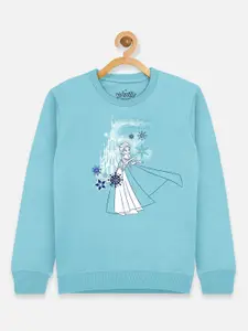 Kids Ville Frozen Girls Blue & Black Printed Sweatshirt