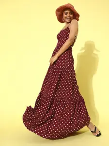 Berrylush Women Charming Maroon Polka Dots Polka Dot Dress