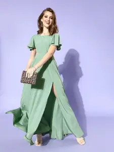 Berrylush Women Gorgeous Green Solid Flounced Dress