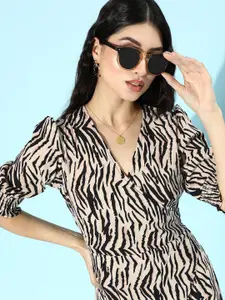 plusS Women Beige Animal Printed Dress